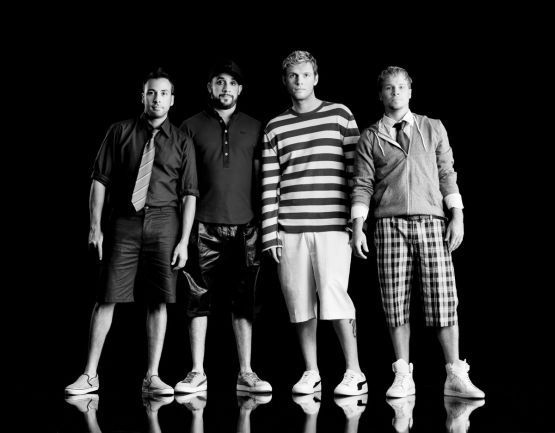 Brian Littrell, Nick Carter, AJ McLean and Howie Dorough of the Backstreet Boys black and white