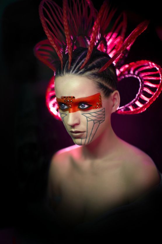 Katy Perry in makeup and headdress for 'E.T.' music video