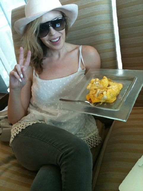 Kylie Minogue having breakfast