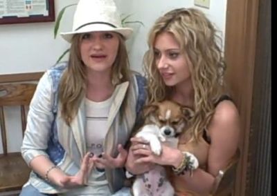 Aly & AJ Michalka with their adopted puppy Moneypenny