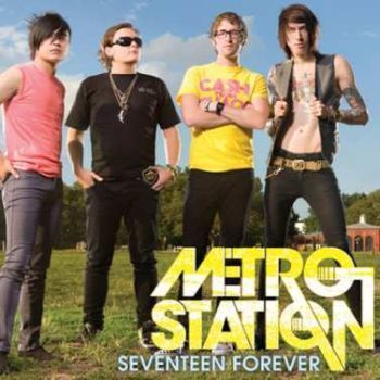 Trace Cyrus, Mason Musso, Blake Healy and Anthony Improgo of Metro Station on the cover of their 'Seventeen Forever' single