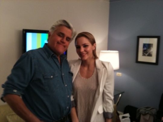 Katharine McPhee backstage with Jay Leno on 'The Tonight Show' set