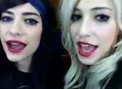 Lisa and Jess Origliasso of The Veronicas on the set of '90210'